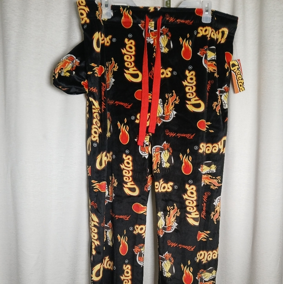 Cheetos Flamin' Hot Logos Pajama Lounge Drawstring Pockets Pants Sz L Unisex Men - Picture 4 of 8